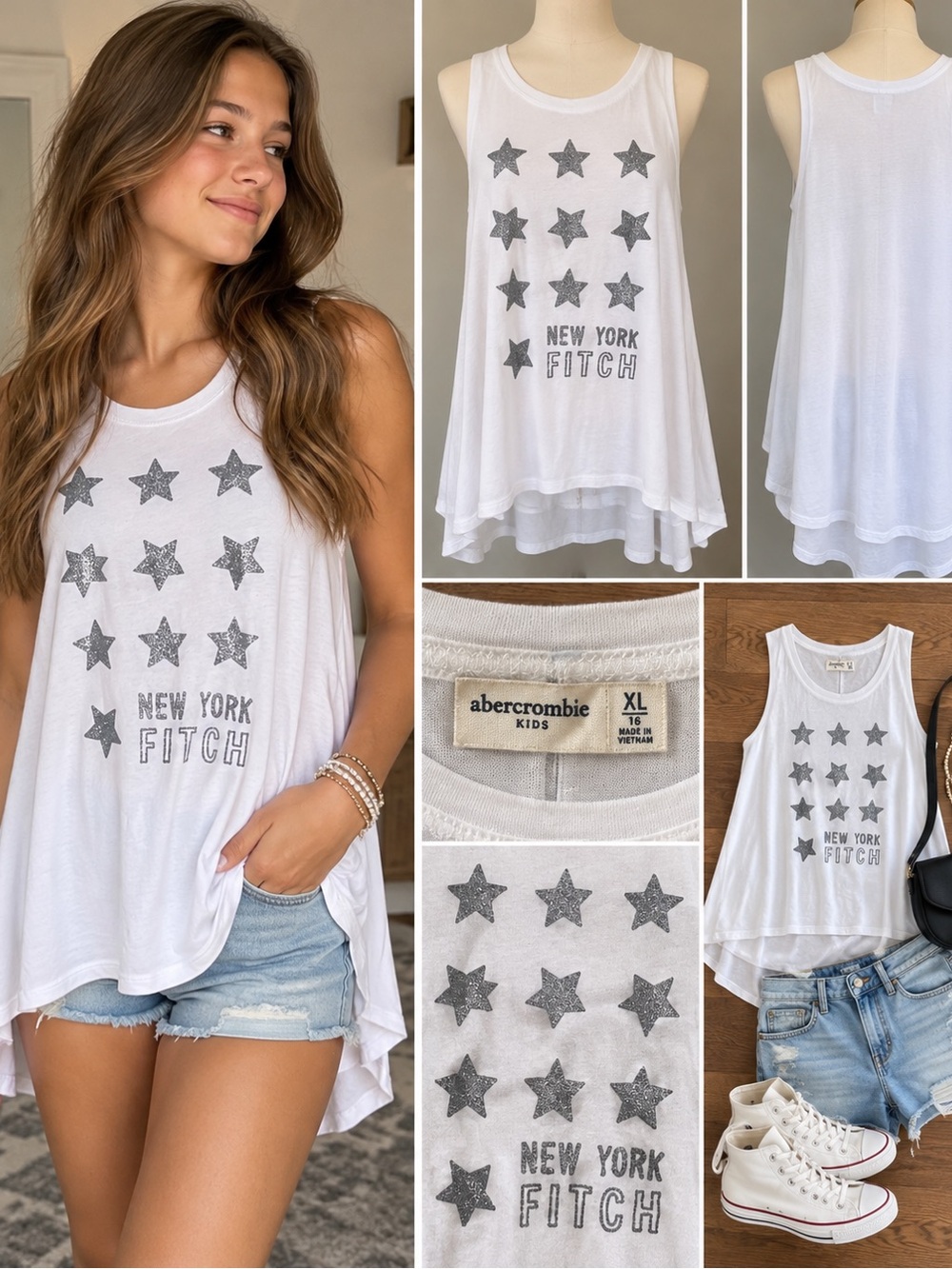 Abercrombie Kids XL 16 Star Hi-Low Tunic Tank Top White Worn Once
